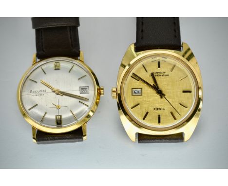 A retro mid century&nbsp; Accurist 21 Jewels gentleman's wristwatch. Gold plated case with champagne dial having subsiduary s