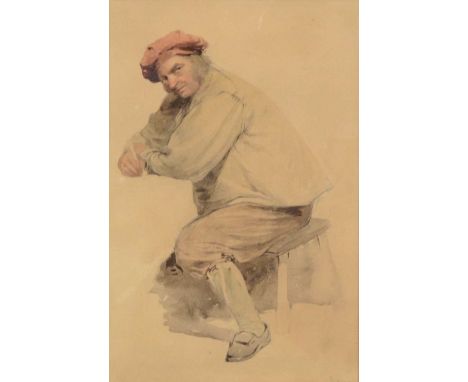 E Duncan, The Cobbler, and Man in a Smock with a Red Beret,monogrammed, pencil and watercolour,26x19cm, and 29x19cm.Qty: 2