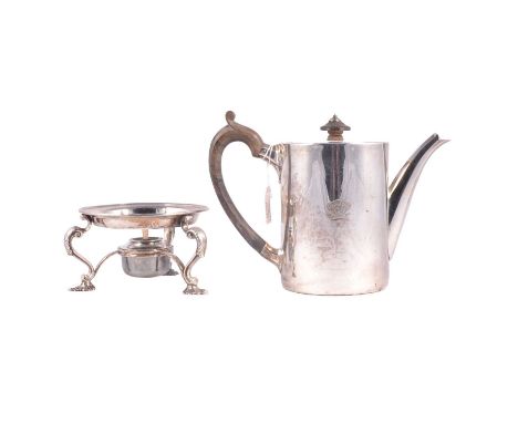 Silver teapot, R &amp; S Garrard &amp; Co., London 1854, straight sidede form, engraved crest, cruitwood handle and finial, 1