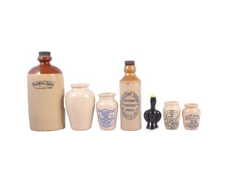 Two boxes of assorted ceramic including stoneware kitchenalia, jelly moulds, chemists jars, ginger beer bottles, and other de