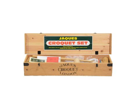 Jaques Of London croquet set, pine box, 110cm.Condition report:Excellent condition, almost appears unused (it can't have been