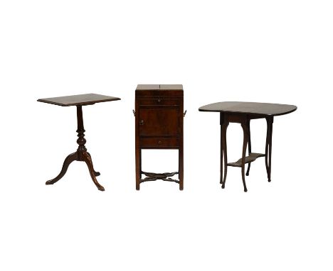 Mahogany tripod table, 51x41cm, height 58cm, converted washstand, and an Edwardian Sutherland table.Qty: 3