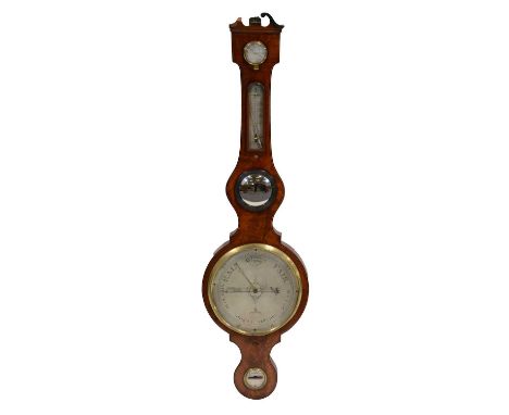 George IV mahogany barometer of Masonic interest, signed dial engraved with Masonic symbols, the spirit level chart signed Gi