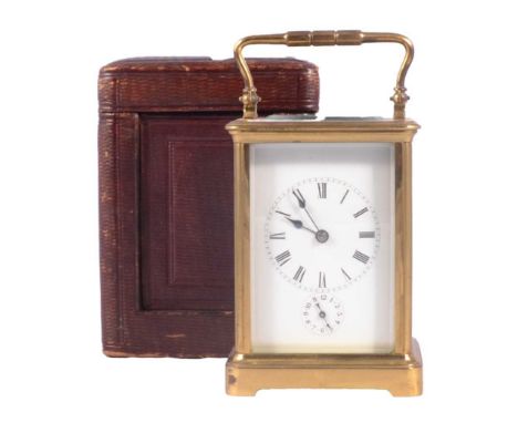 Large brass carriage clock, with alarm chapter, 13cm high, with keys, in caseCondition report:The clock is fully wound but no