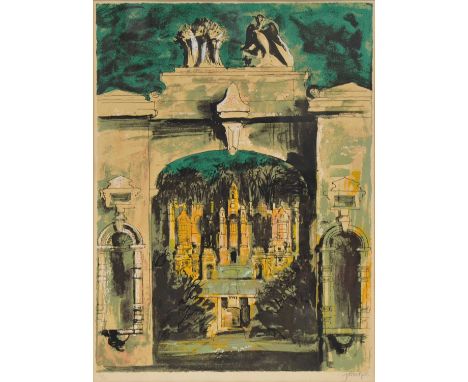 John Piper,Harlaxton through the Gate,signed, limited edition colour print, 30/75,73x54cm.Condition report:Not inspected out 