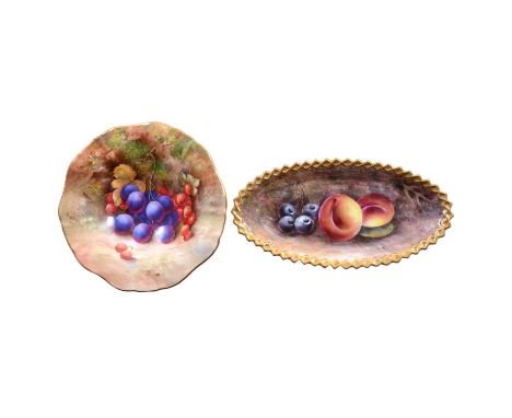 Royal Worcester fruit painted rope edge dish, painted by Delaney, 19cm, and a fruit painted pedestal dish, by Moseley, diamet