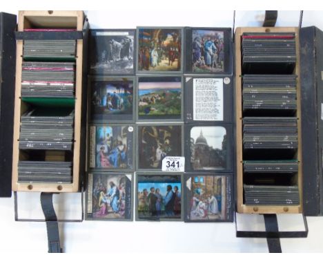 2 BOXES OF VINTAGE PROJECTOR SLIDES; RELIGIOUS SCENES INCLUDED