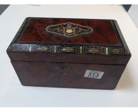 VICTORIAN TEA CADDY WITH MOTHER OF PEARL DECORATION