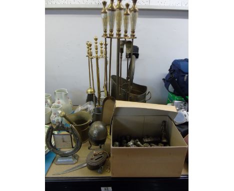BRASS ITEMS INC CHESS SET AND FIRE COMPANIONS