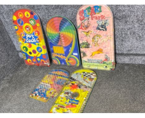 5x vintage bagatelle games - tin &amp; plastic including safari park, pot luck etc