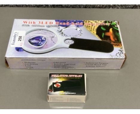 Folding jewellery loupe with LED light and handheld LED magnifier glass