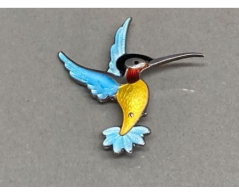 Volmer Bahner sterling silver and enamel hummingbird brooch Denmark 6g gross