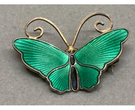 David Anderson sterling silver and green enamel butterfly brooch 4g gross