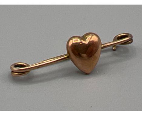 Vintage 9ct gold heart pin clip. 1.2g