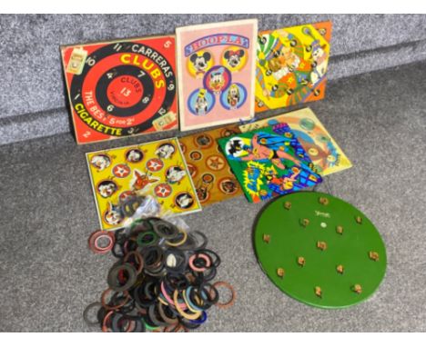 Total of 8 vintage Hoop-La game boards plus a large quantity of game rings