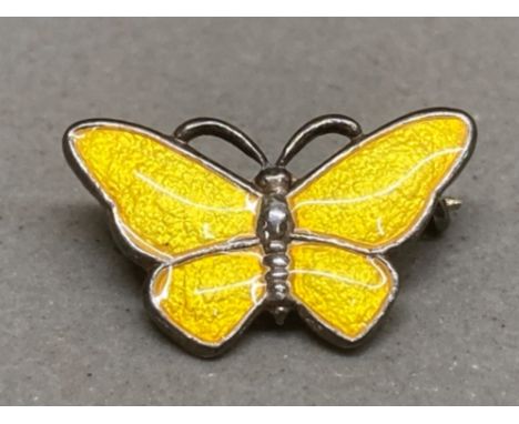 Volmer Bahner sterling silver and yellow enamel butterfly brooch 1962-1987 Denmark 1.9g gross