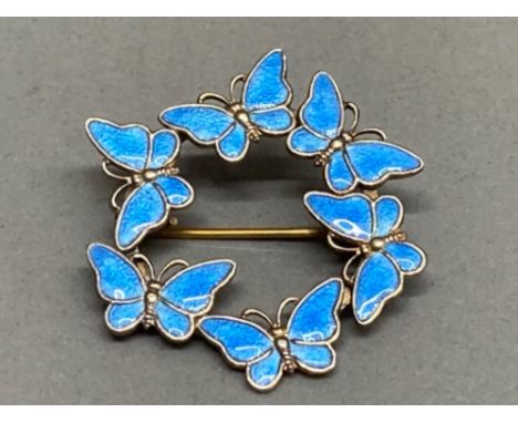 S Christian sterling silver and blue enamel for Volmer Bahner butterfly brooch 8.7g gross