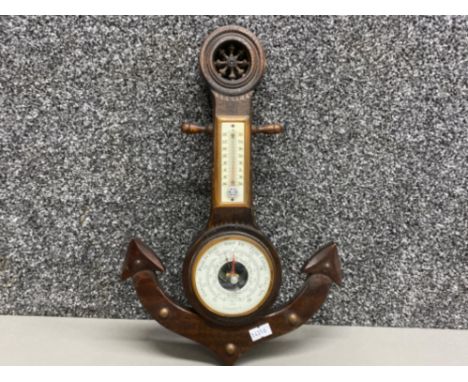 Vintage Mahogany barometer (Baromaster) in a ship anchor design