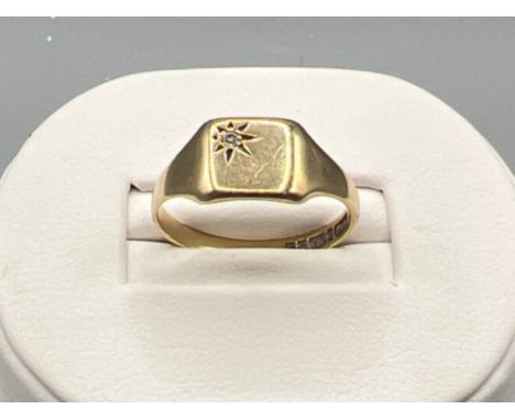Vintage 9ct gold diamond signet ring. Size P 3g