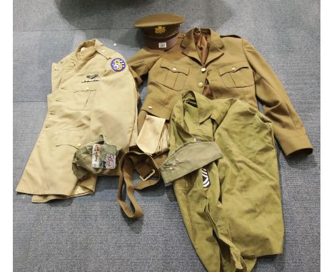 Selection of American military uniform items with badges and medal bar. P&amp;P Group 3 (£25+VAT for the first lot and £5+VAT