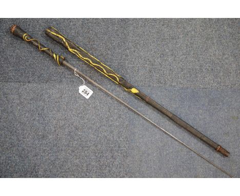 Art Nouveau French swordstick, the steel spike etched G. PION, Paris. P&amp;P Group 2 (£18+VAT for the first lot and £2+VAT f