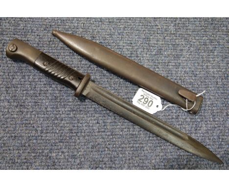 German WWII style Mauser bayonet, marked AGV and 745e, scabbard marked 2932C and 41CTS. L: 39 cm, blade L: 25 cm. P&amp;P Gro