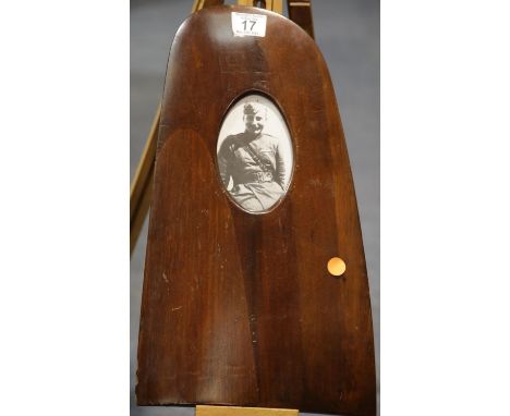 Printed picture of a German pilot set into a vintage part propeller blade, H: 43 cm. P&amp;P Group 2 (£18+VAT for the first l
