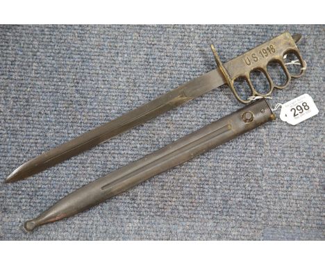 Trench knuckle duster/dagger marked US 1918 L: 43 cm, blade L: 32 cm. P&amp;P Group 2 (£18+VAT for the first lot and £2+VAT f