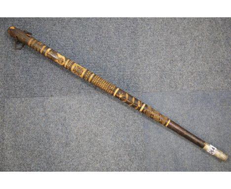 Naive carved German WWII carved walking stick, L: 92 cm. P&amp;P Group 3 (£25+VAT for the first lot and £5+VAT for subsequent