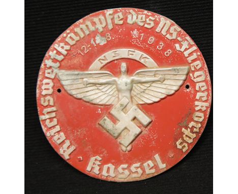 WWII German style NSFK circular aluminium plaque/car badge, D: 8 cm. P&amp;P Group 1 (£14+VAT for the first lot and £1+VAT fo