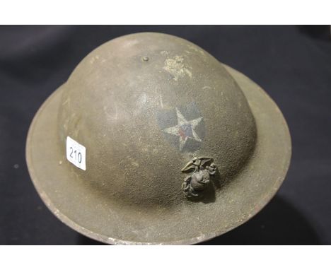 WWI style 2nd Infantry Division USMC helmet, liner loose due to one strap broken. P&amp;P Group 2 (£18+VAT for the first lot 