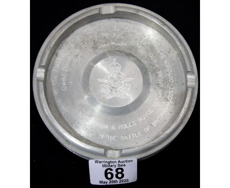 A Rolls Royce Merlin engine piston head engraved for a Canadian Squadron in the Battle of Britain. P&amp;P Group 1 (£14+VAT f