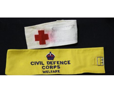 WWII British style armbands; Shelter Manager and Civil Defence Corps. P&amp;P Group 1 (£14+VAT for the first lot and £1+VAT f