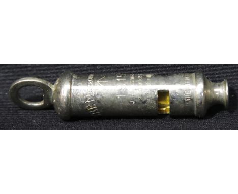 Metropolitan whistle marked with broad arrow and dated 1915. P&amp;P Group 1 (£14+VAT for the first lot and £1+VAT for subseq
