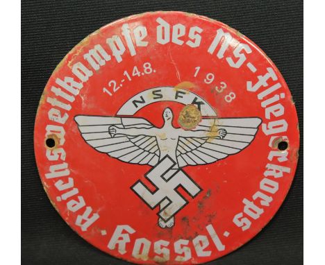 WWII German style circular enamelled metal plaque for NSFK, D: 15 cm. P&amp;P Group 1 (£14+VAT for the first lot and £1+VAT f