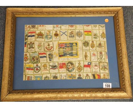 Framed montage of Kensitas silks centred on the Welsh Fusiliers, silks in mixed conditions. P&amp;P Group 3 (£25+VAT for the 
