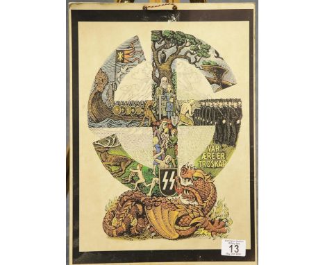 WWII German style SS card mounted poster, 42 x 30 cm. P&amp;P Group 2 (£18+VAT for the first lot and £2+VAT for subsequent lo
