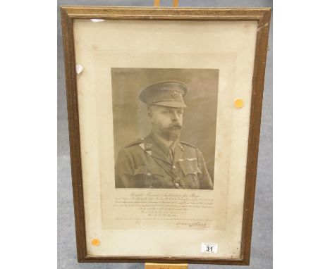Framed photographic portrait of Colonel Lord Ampthill, Programme Master of the Royal Masonic Institution of Boys, 22 x 28 cm.