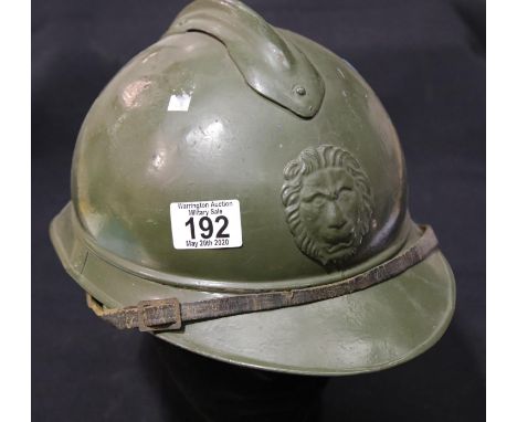 WWII Belgian Adrian helmet with liner. P&amp;P Group 2 (£18+VAT for the first lot and £2+VAT for subsequent lots) 