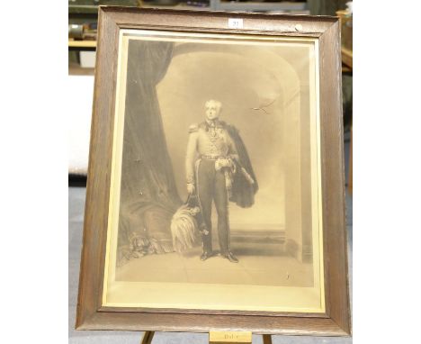Engraving of Field Marshall Arthur Duke of Wellington KG, 65 x 49 cm. Small 2 cm tear to lower right corner and tear to right