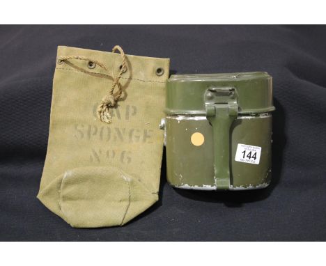 Aluminium canteen stamped FWBN63 and a military bag marked Cap Sponge No. 6. P&amp;P Group 1 (£14+VAT for the first lot and £