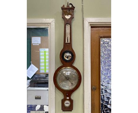 Brass marine barometer and antique mahogany banjo barometer (2).