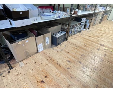 Large collection of vintage electrical equipment including angle poise lamps, oscilloscope, Farnell Function Generators, mult