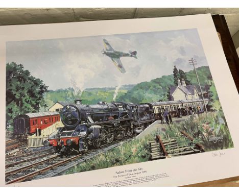 Large collection of unframed railway engine prints, Salute from the Sky. Approx 150.