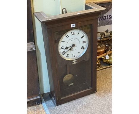 Oak cased Gledhill Brook time recorder wall clock, 78.5cm by 48cm.