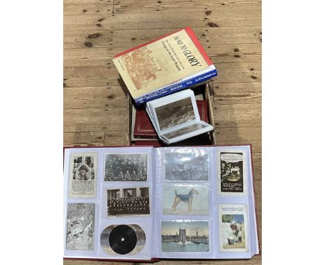 Collection of postcards inc RP military, Topo Britain, Black American cabinet portrait photograph, cigarette cards, stamps, e