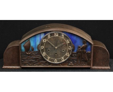 A French Art Deco pendule luminescente mantel clock, 63cm wide 