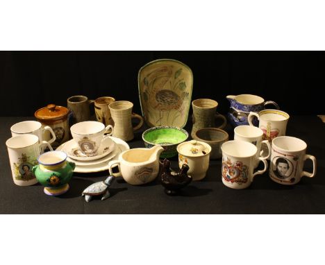 A Maling lustre bowl, 6328;  a Wedgwood Fallow Deer jug;  commemorative;  Art Pottery mugs;  etc 