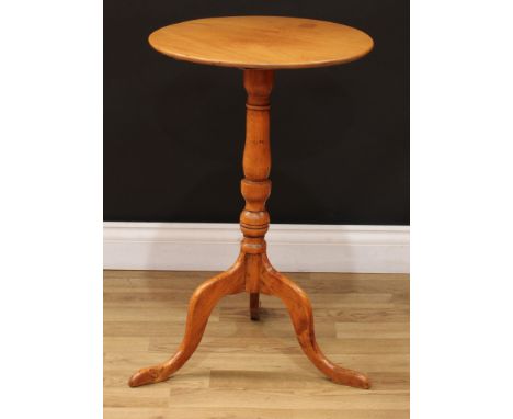 A 19th century mahogany, beech and elm tripod occasional table, circular tilting top, turned column, cabriole legs, pad feet,