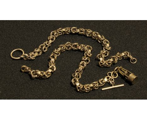 A double Albert chain, with miners lamp fob 